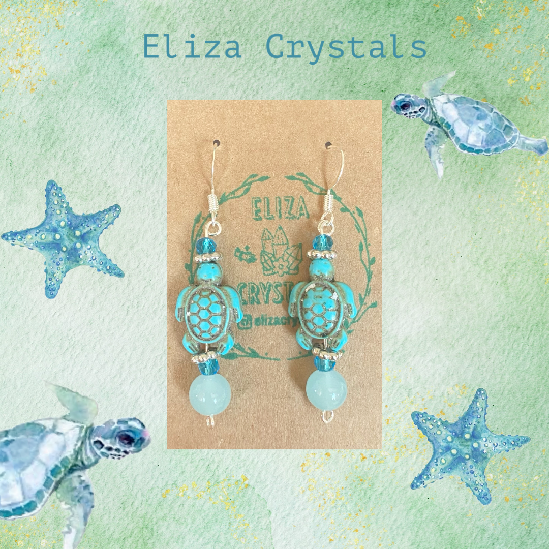 Turquoise Turtle Crystal Bead Earrings