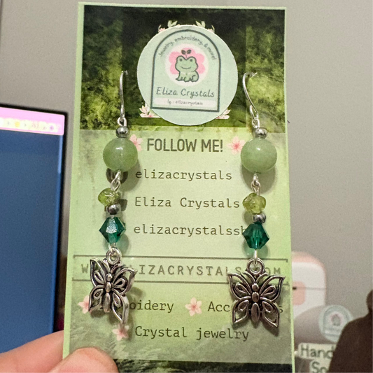 Asian Jade & Peridot Butterfly Crystal Earrings