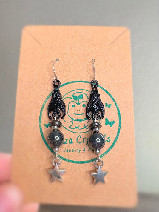 “Starry Bat” -Bat and star dangle charm earrings