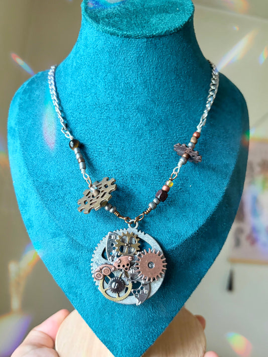 "Enchanted Clockwork" - Steampunk Gear Stainless steel chain necklace