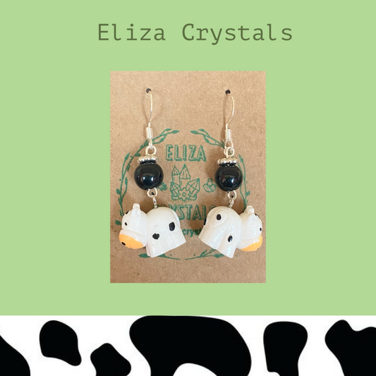 Adorable Obsidian Cow Crystal Earrings