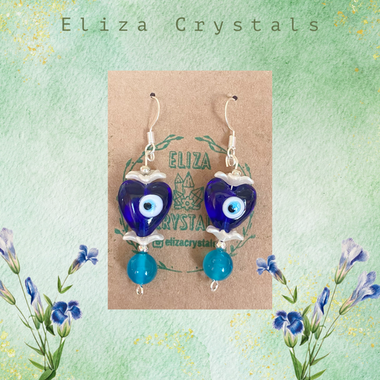 Blue Turkish Eye Heart Shaped Earrings