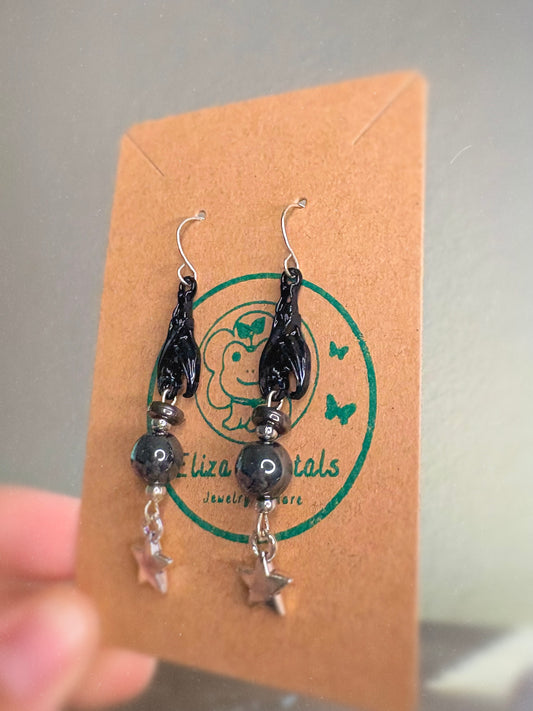 “Starry Bat” -Bat and star dangle charm earrings