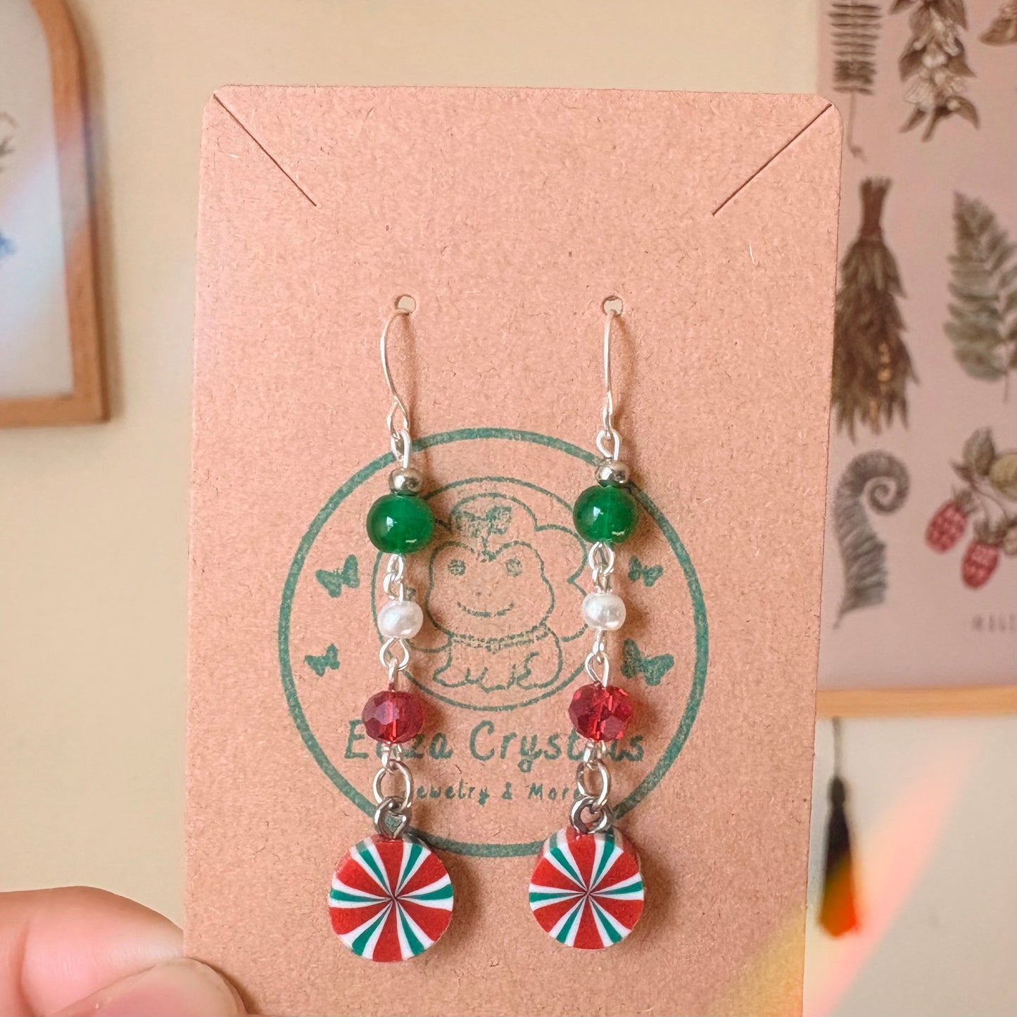 Peppermint Tricolor Holiday Dangle Earrings