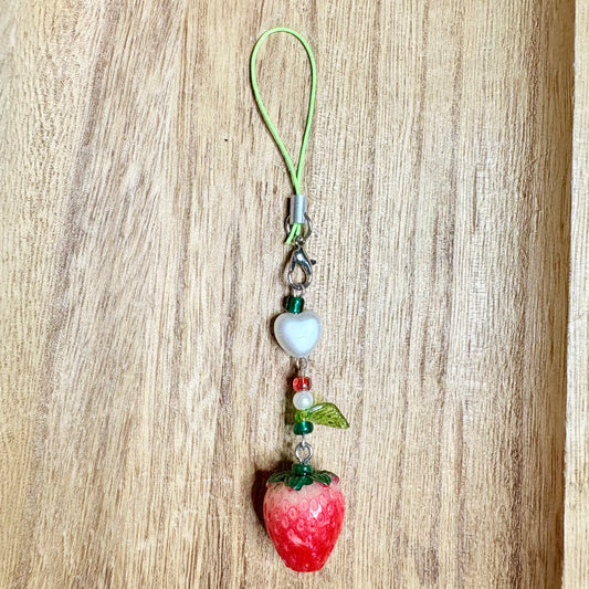 Strawberry heart beaded cute kawaii keychain