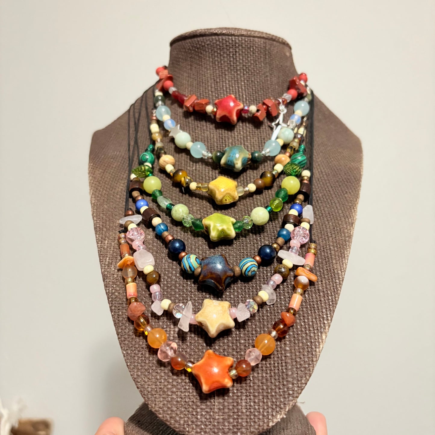 Yellow star Adjustable Beaded Necklace