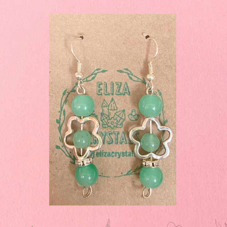 Green Aventurine Flower Crystal Earrings