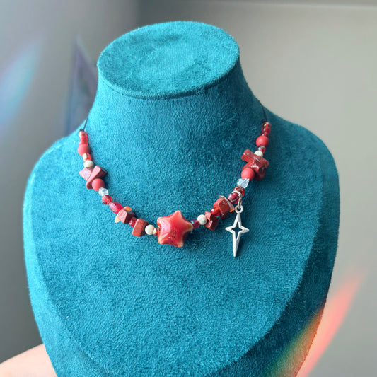 Red Star Adjustable Beaded Necklace