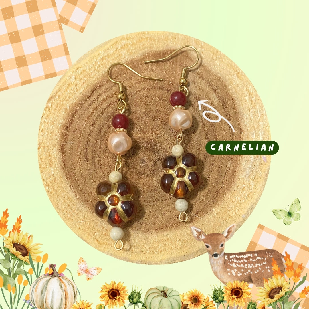 Harvest Fall Carnelian Brown Flower Earrings