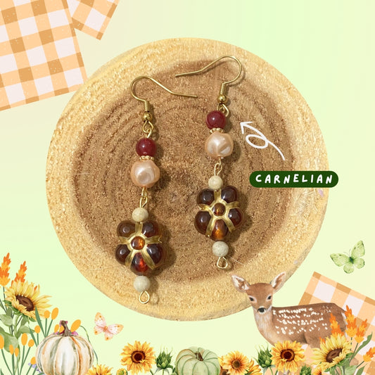 Harvest Fall Carnelian Brown Flower Earrings