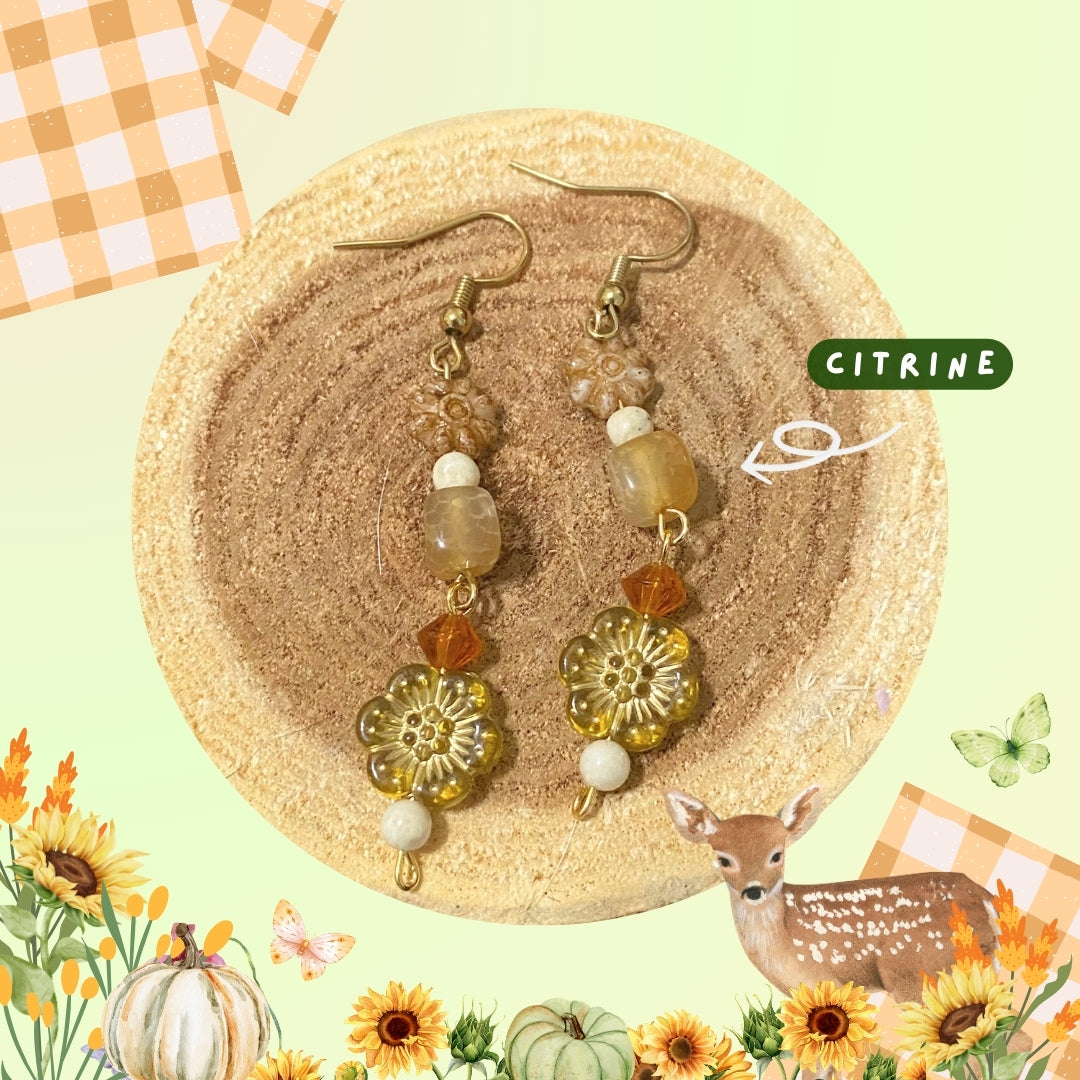 Harvest Fall Yellow Citrine Mushroom Earrings