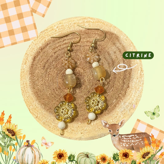 Harvest Fall Yellow Citrine Mushroom Earrings