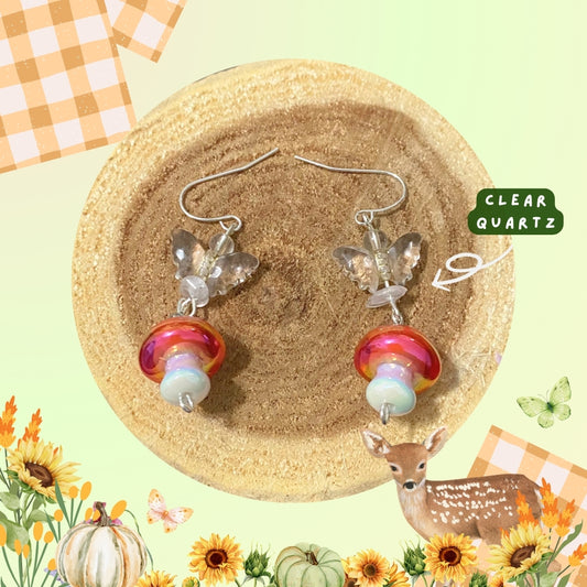 Harvest Fall Butterfly Mushroom Quartz Earrings