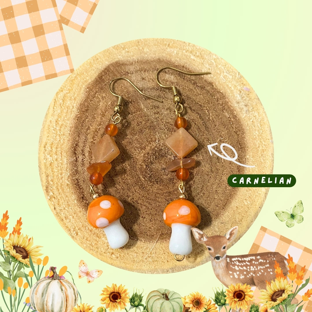 Harvest Fall Orange Carnelian Mushroom Earrings