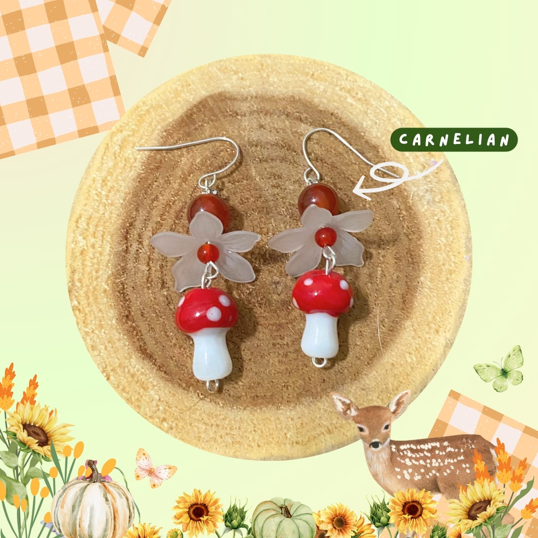 Harvest Fall Red Carnelian Mushroom Earrings