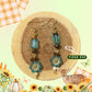 Harvest Fall Blue Flower Tiger Eye Earrings