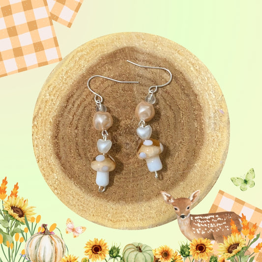 Harvest Fall Cream Pearl Mushroom Earrings