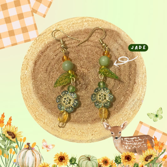 Harvest Fall Green Asian Jade Flower Earrings