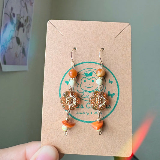 Orange Golden Flower Crystal Dangle earrings