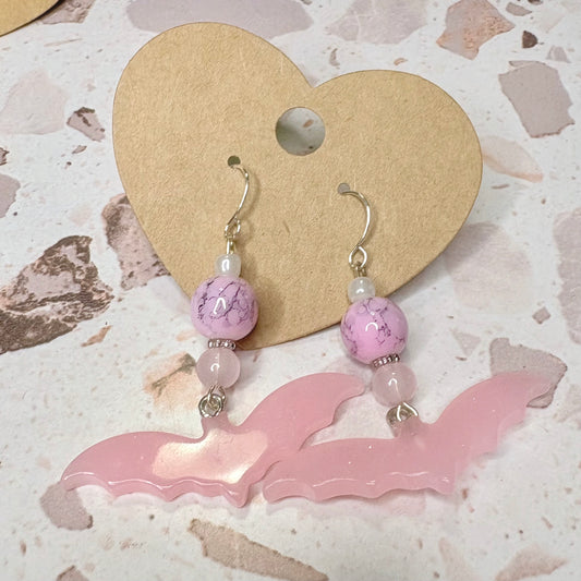 Pink bat dangle earrings