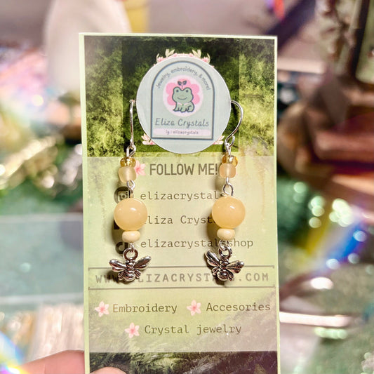 Yellow Calcite Bee Crystal Earrings