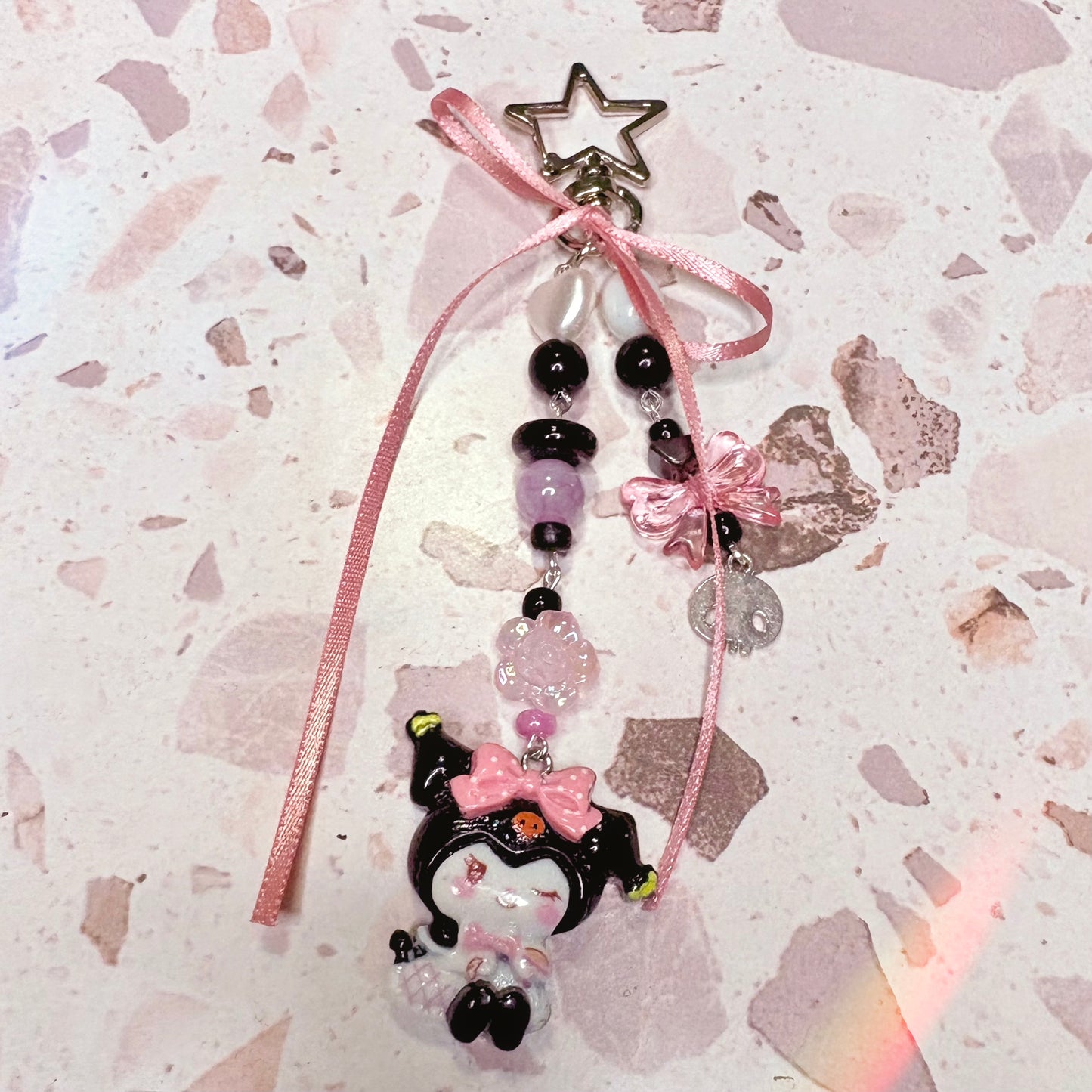 Kuromi pink bow keychain