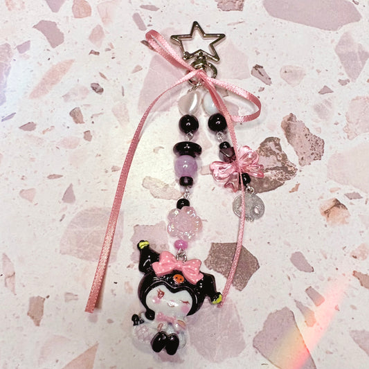 Kuromi pink bow keychain
