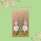 Pink Flower Leaf Crystal Porcelain Bead Earrings