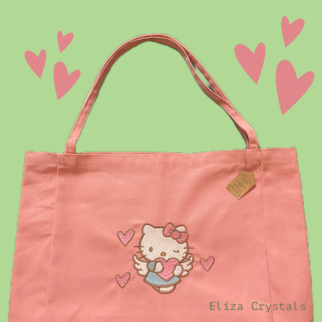 HK Kawaii Kitty Embroidered Tote Bag