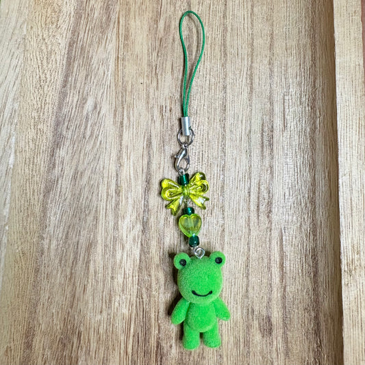 Cute fuzzy frog bow beaded phonecharm