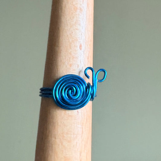 "Enchanted Snail" Spiral Wire wrapped Ring - Electric Blue