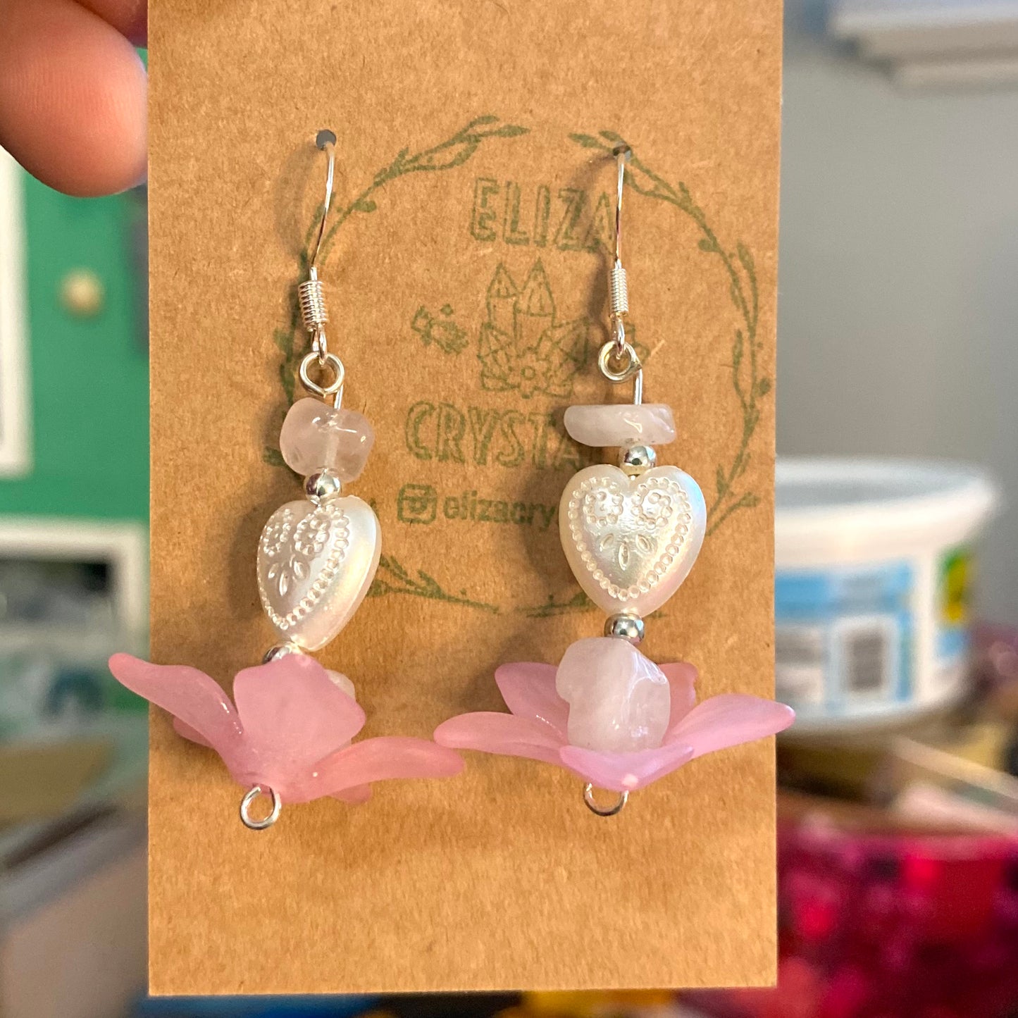 Pink Floral Heart Earrings