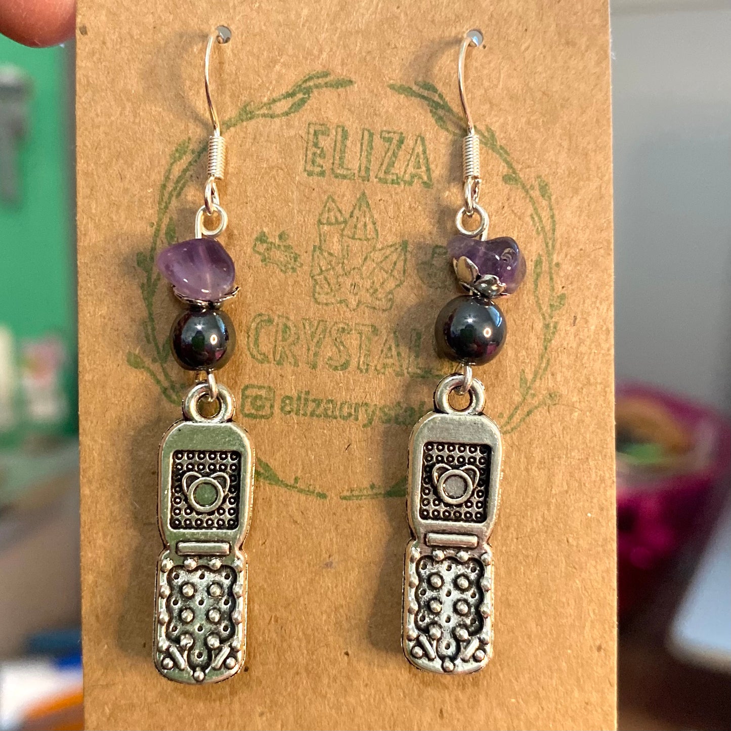 Y2K Purple Phone Earrings