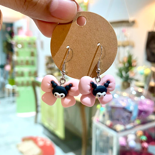 Kuromi pink bow Earrings