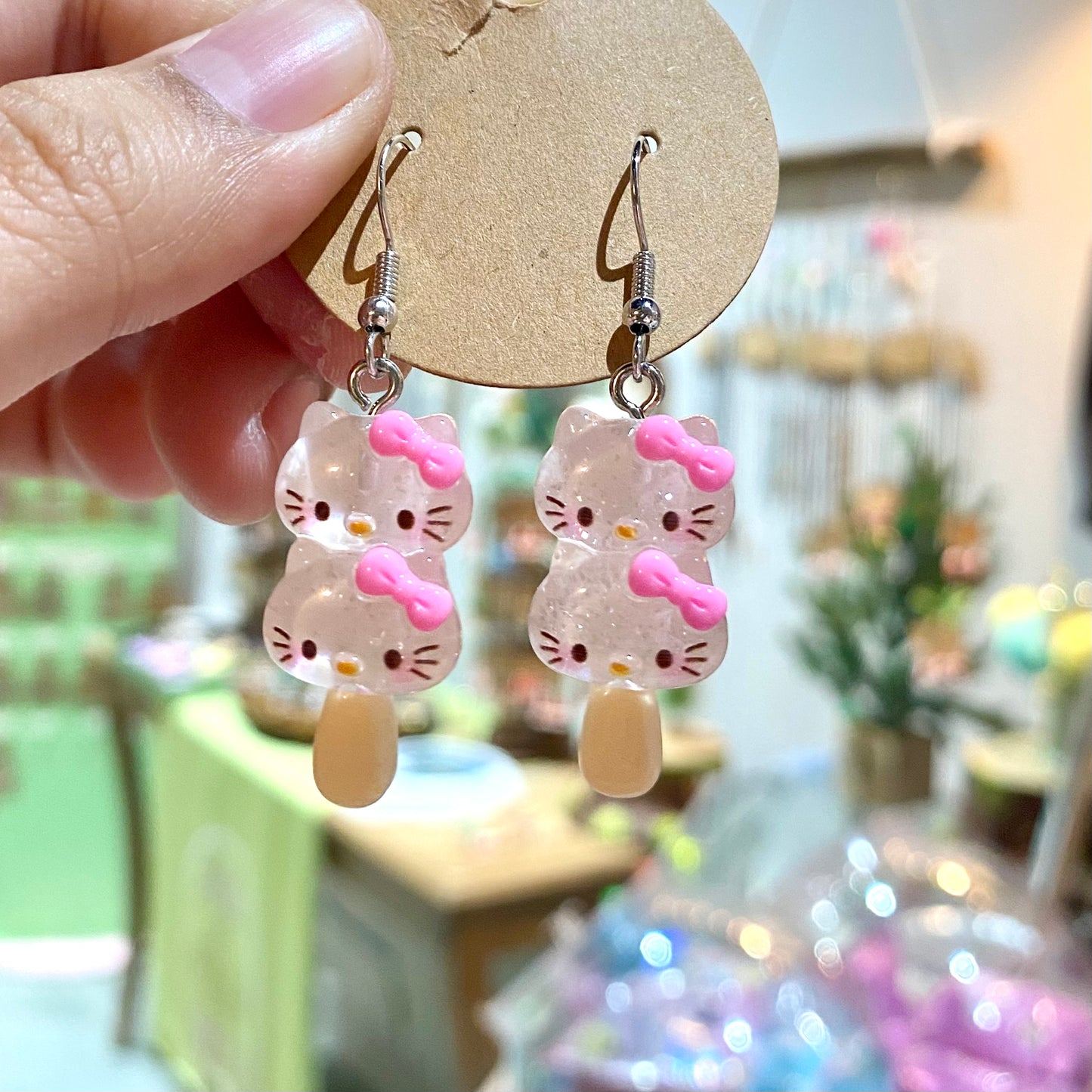 HK Kawaii  Kitty Glitter Popsicle  Earrings