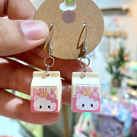 HK Kawaii kitty Milk Earrings