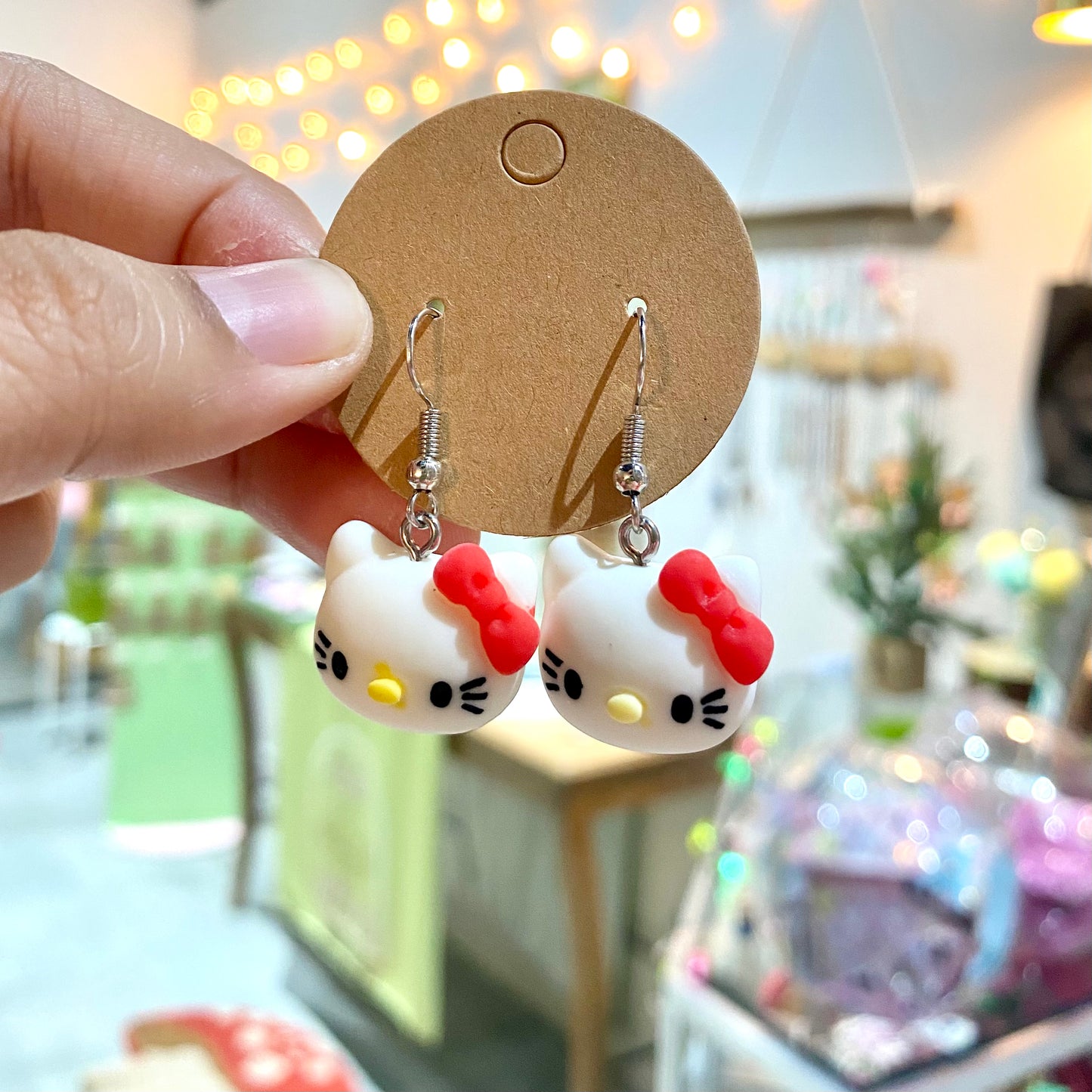 HK Kawaii  kitty Red bow Earrings