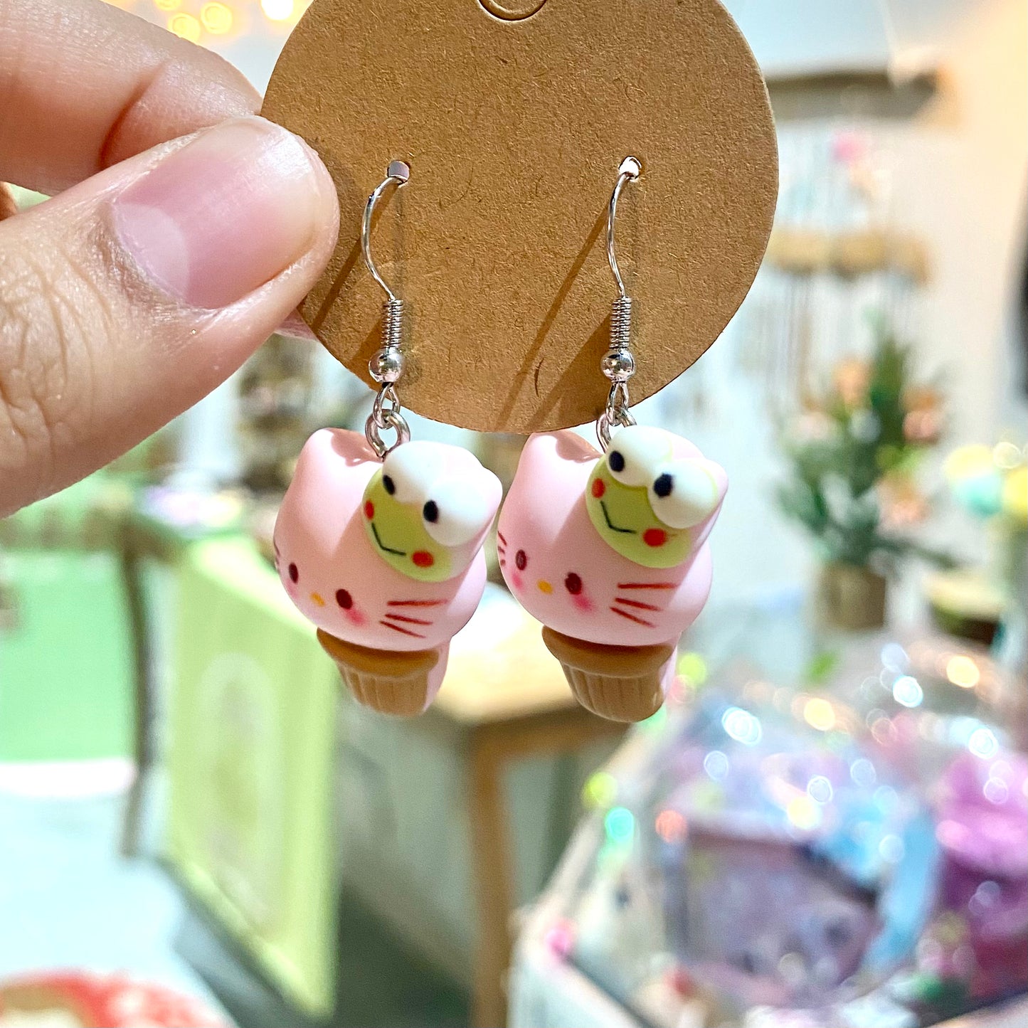 HK Kawaii  kitty X Keroppi ice cream Earrings