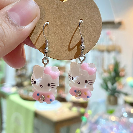 HK Kawaii  kitty pink dress Earrings