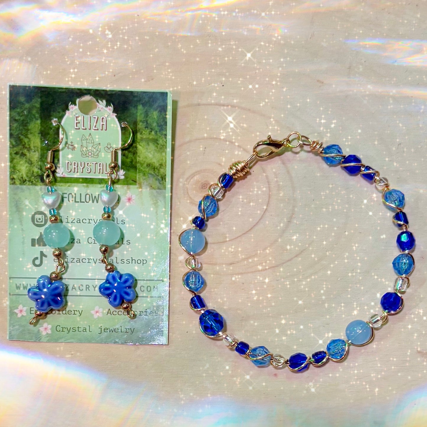 Blue flower Earrings & Bracelet