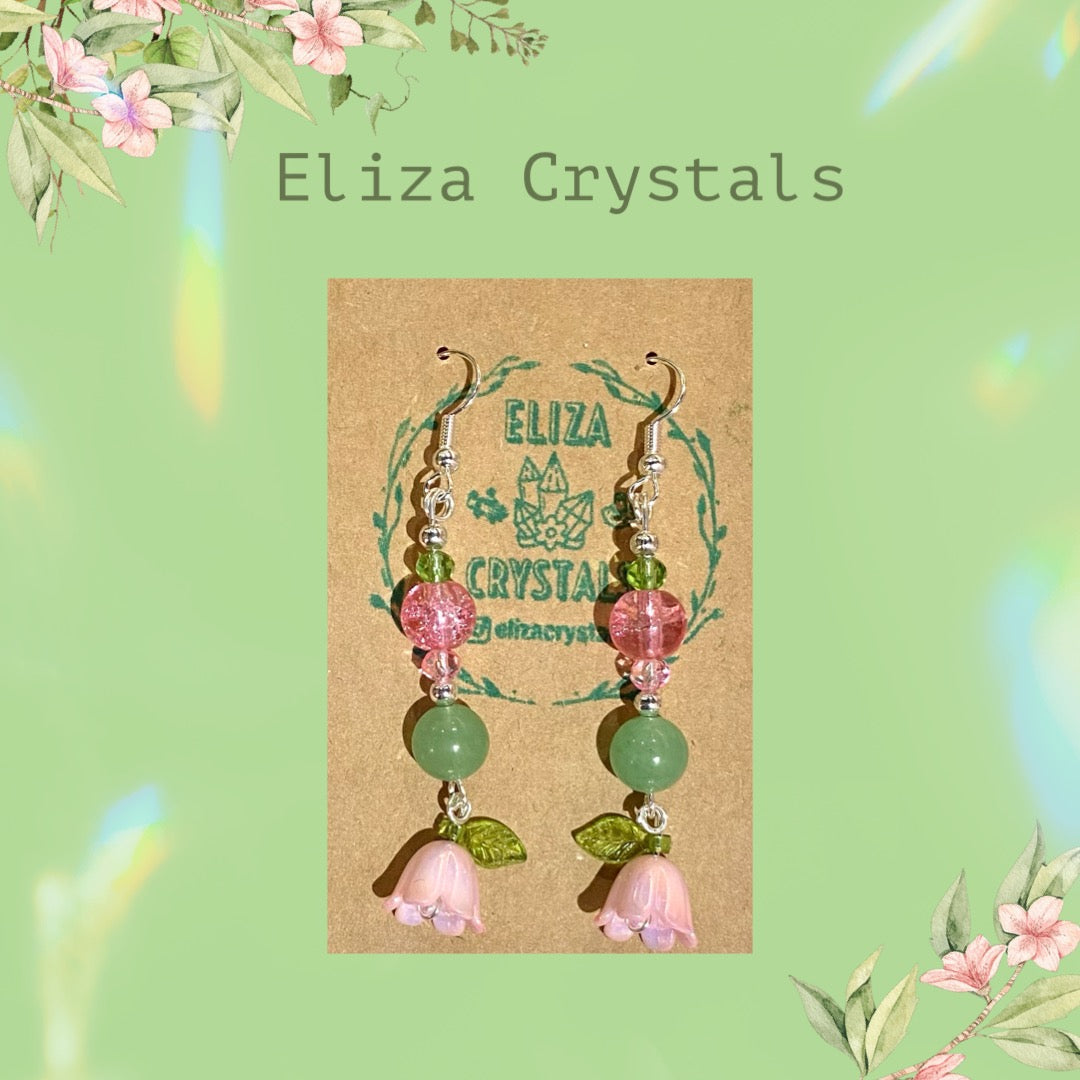 Pink-Aventurine Flower Crystal Earrings