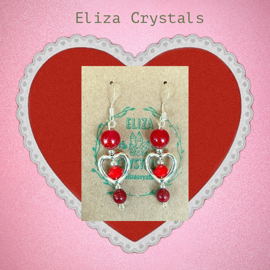 Red Heart Shaped Crystal Bead Earrings