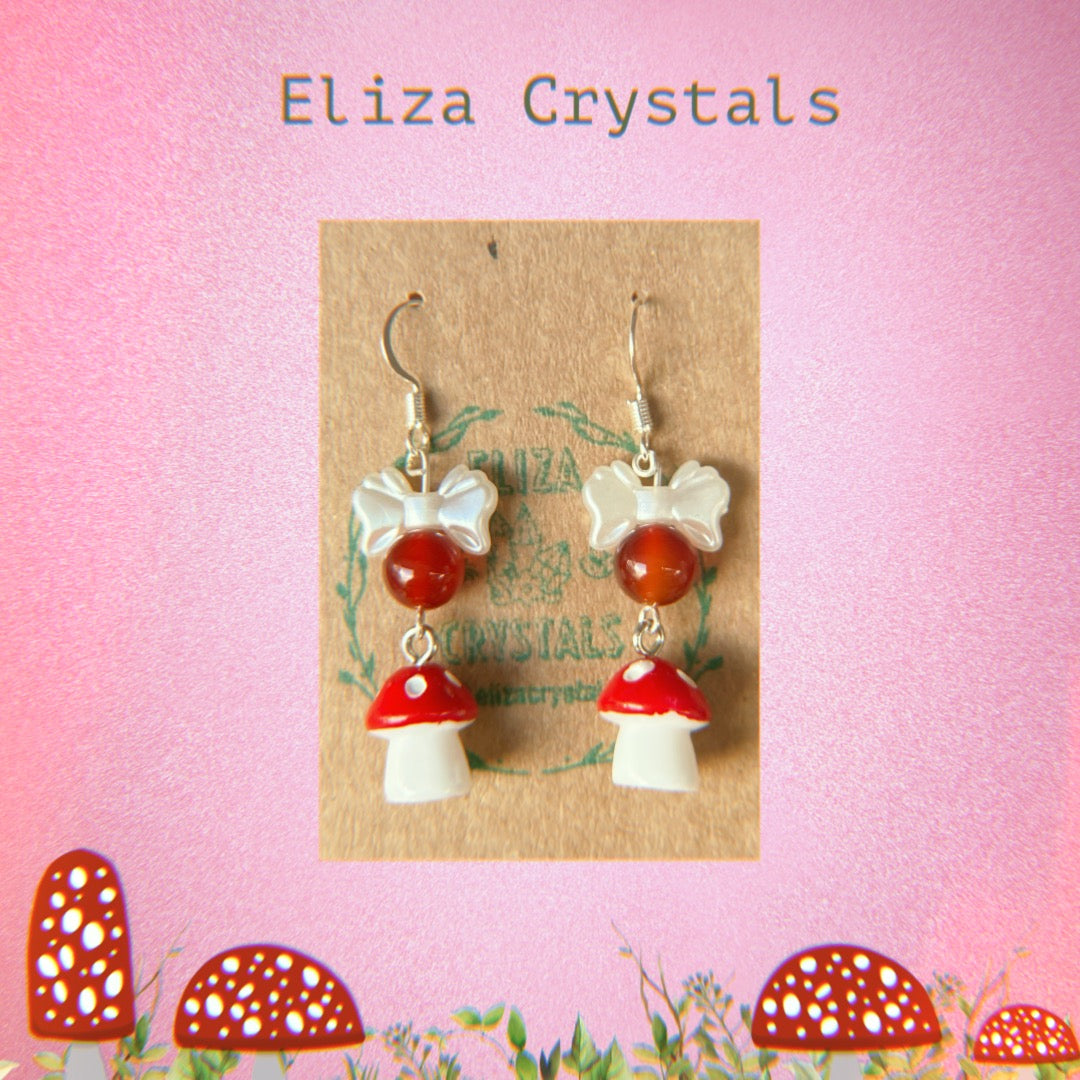 Red Carnelian Mushroom Crystal Earrings