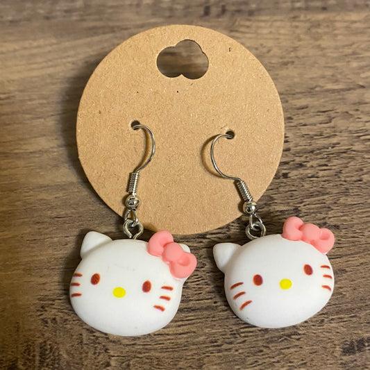 HK Kawaii  kitty Pink bow Earrings