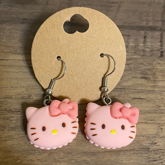 HK Kawaii  kitty Pink Macaroon Earrings