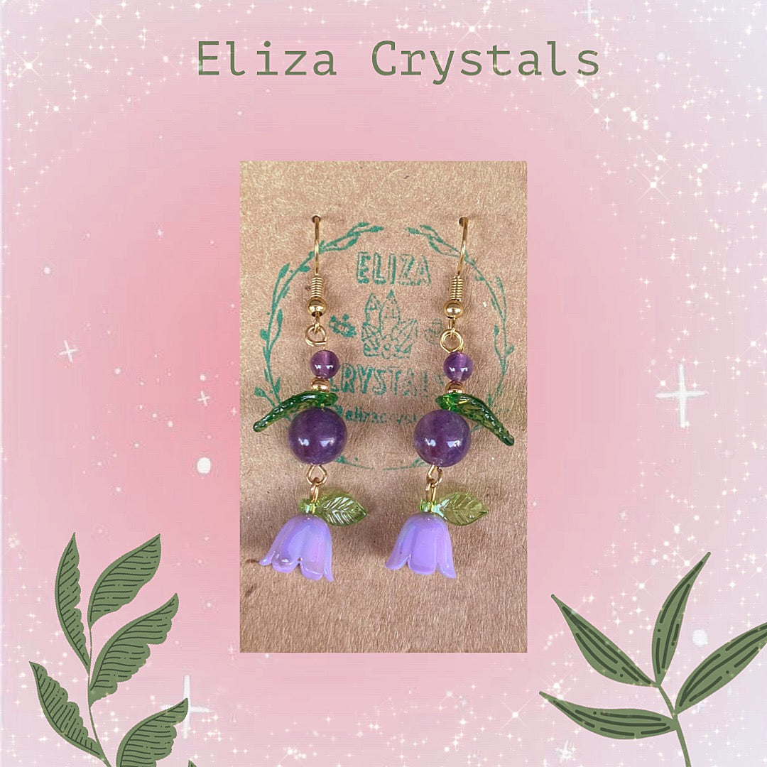 Amethyst Purple Round Flower Crystal Earrings