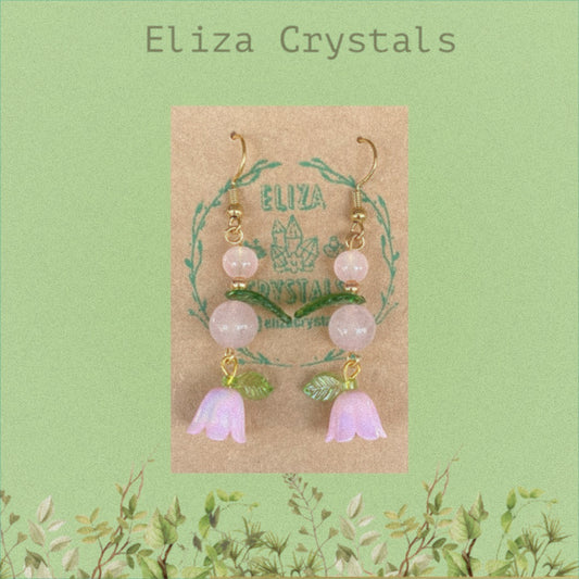 Rose Quartz Pink Flower Crystal Earrings