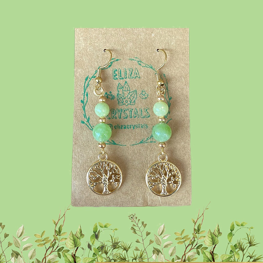 Tree of life Asian Jade Crystal Earrings