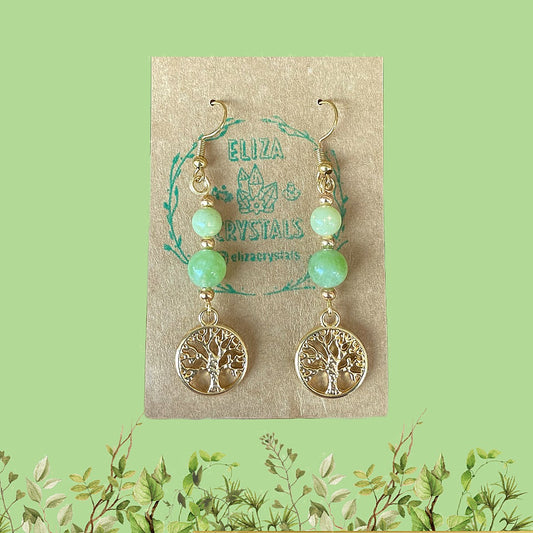 Tree of life Asian Jade Crystal Earrings