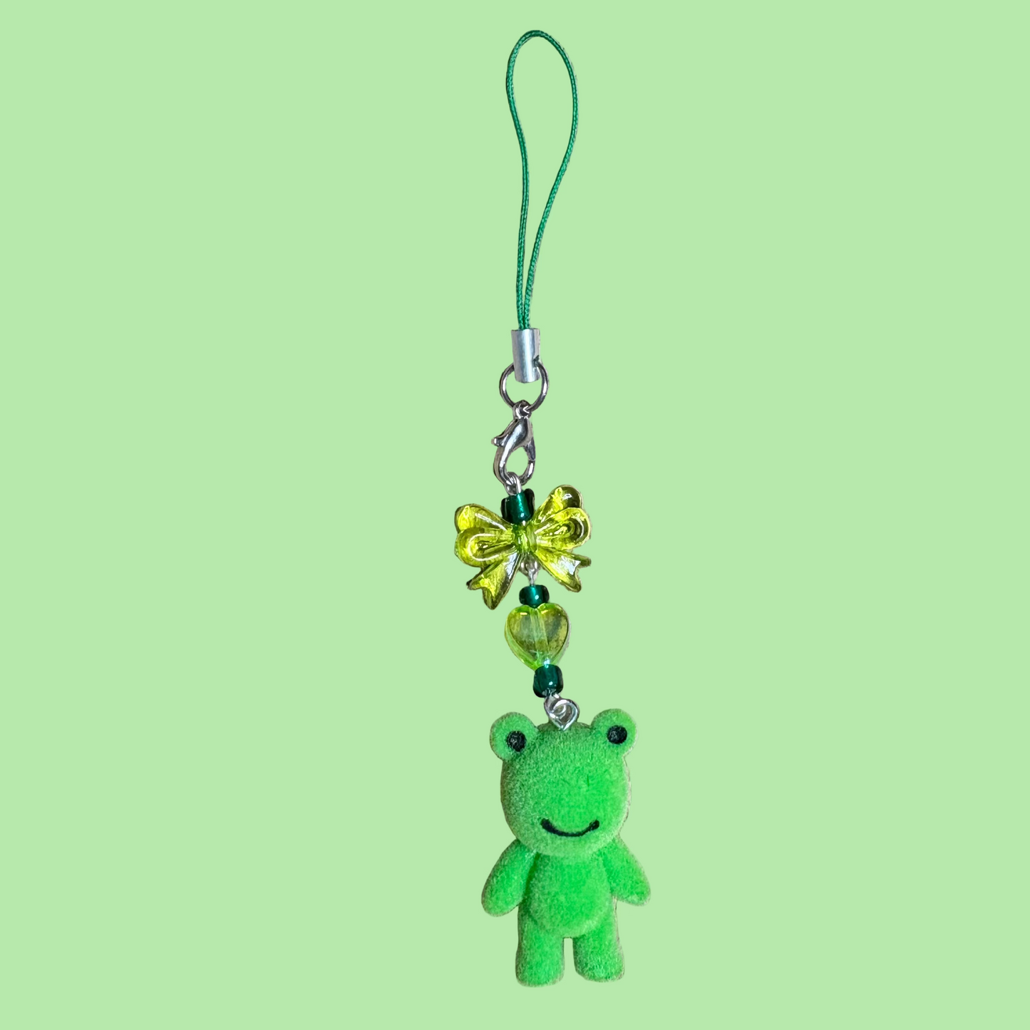Cute fuzzy frog bow beaded phonecharm